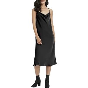 Supesu Black Cami Satin Eden Slip Midi Dress Womens sz 8/10 Minimalist‎ Y2K Goth